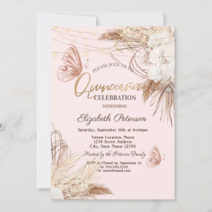 Invitation Pampas Grass Boho Fleurs papillons Quinceañera