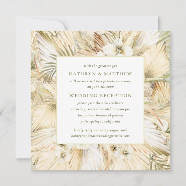 Invitation Pampas Grass Boho Floral Post Mariage Réception (Devant)