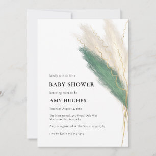 Invitation Pampas Grass Boho Green Gold Baby shower