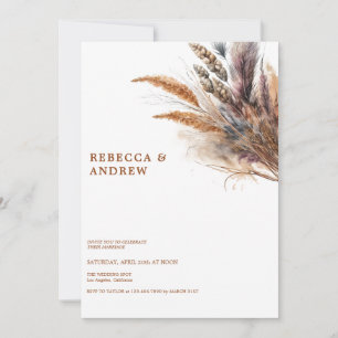 Invitation Pampas Grass   Boho Minimaliste   Mariage de code 
