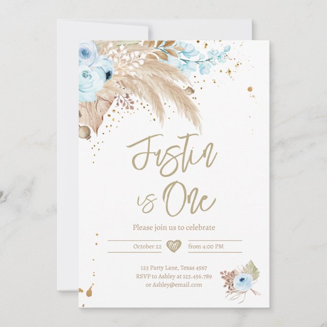 Invitation Pampas Grass Boho N'IMPORTE QUEL ÂGE Rustique Garç (Devant)