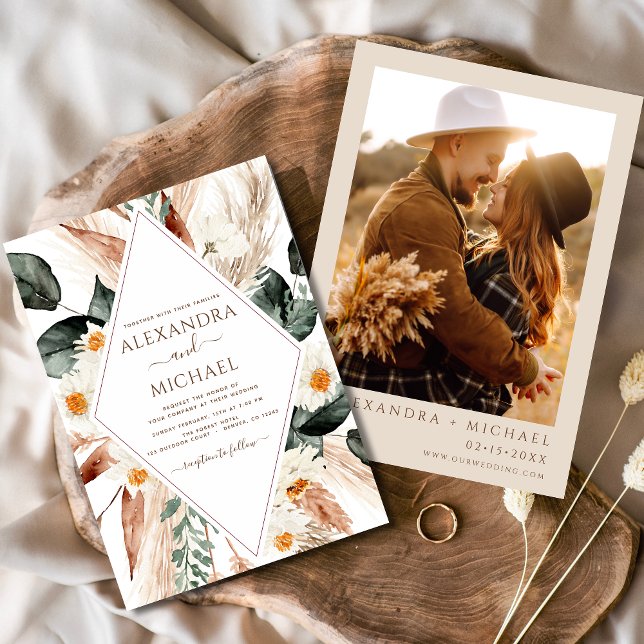Invitation Pampas Grass Boho Photo Bohemian Mariage Invitatia (Créateur téléchargé)