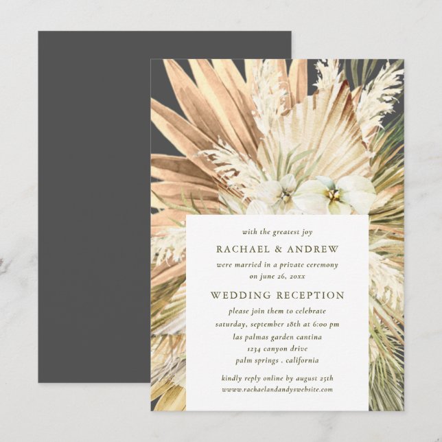 Invitation Pampas Grass Boho Post Mariage Réception Seulement (Devant / Derrière)