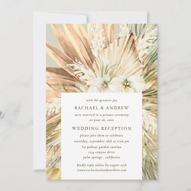 Invitation Pampas Grass Boho Réception De Mariage Moderne Uni (Devant)