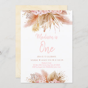 Invitation Pampas Grass Boho rose Floral Girl Anniversaire
