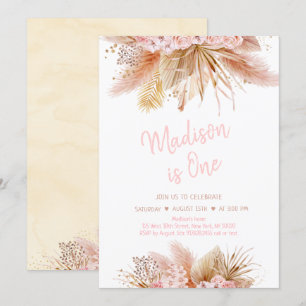 Invitation Pampas Grass Boho rose Floral Girl Anniversaire