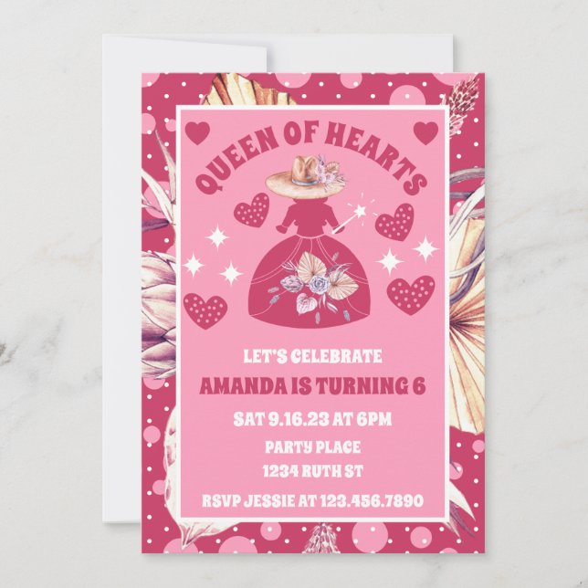 Invitation Pampas Grass Boho Rose Reine Des Coeurs Anniversai (Devant)