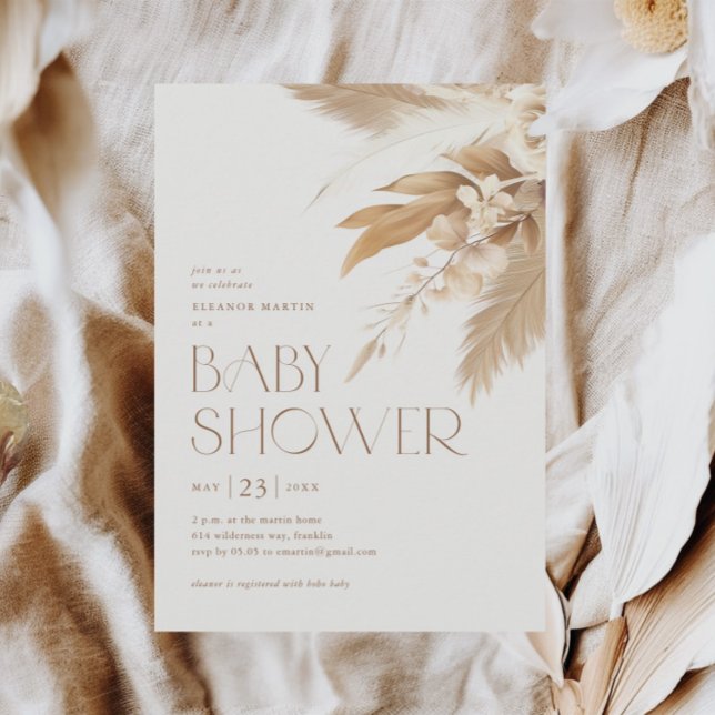 Invitation Pampas Grass Boho Sexe Baby shower neutre (Pampas Grass Elegant Boho Baby Shower Invitations.)