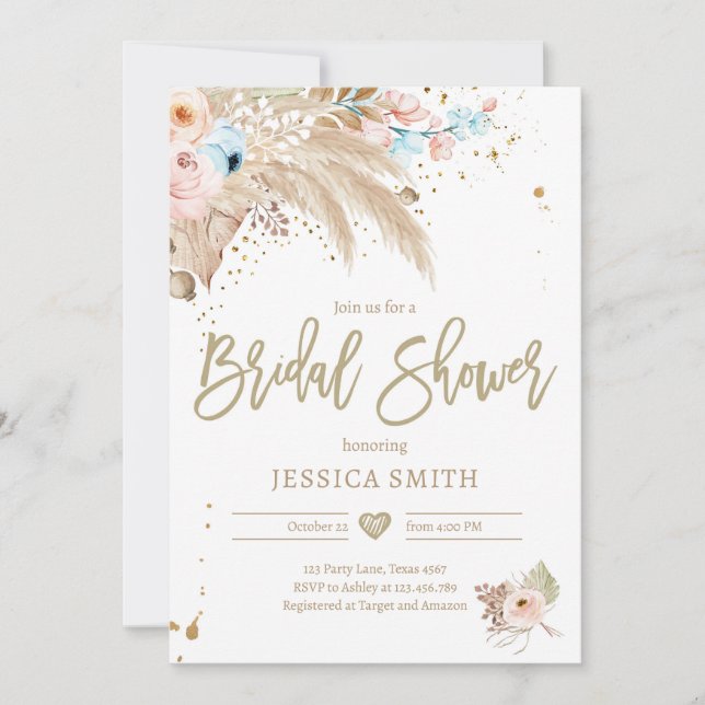Invitation Pampas Grass Boho Tropical Rustic Fête des mariées (Devant)