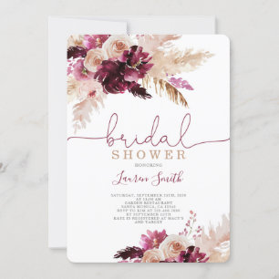 Invitation Pampas Grass burgundy douche nuptiale