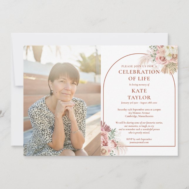 Invitation Pampas Grass Celebration of Life Funeral Photo (Devant)