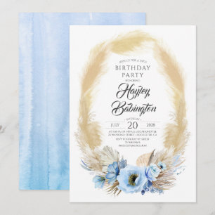 Invitation Pampas Grass Dusty Blue Fleurs Anniversaire