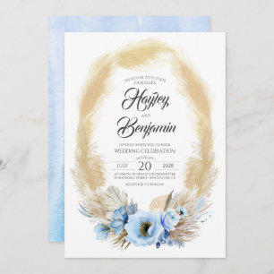 Invitation Pampas Grass Dusty Blue Fleurs Mariage tropical