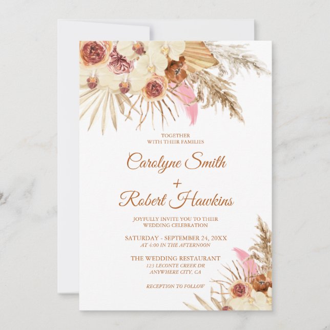 Invitation Pampas Grass éditable tout en un Mariage (Devant)
