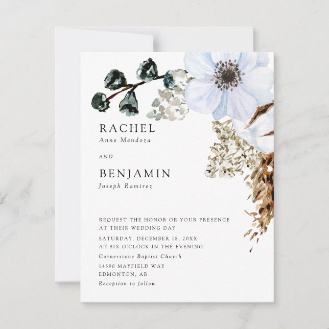 Invitation Pampas Grass Elegant Boho Wedding Floral  (Devant)