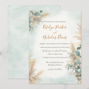 Invitation Pampas Grass Eucalyptus  Boho Mariage