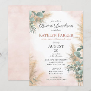 Invitation Pampas Grass Eucalyptus Green Bridal Luncheon