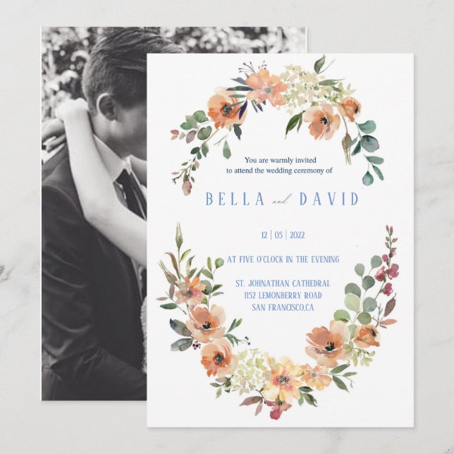 Invitation Pampas Grass Floral Bourgogne Terracotta Mariage  (Devant / Derrière)