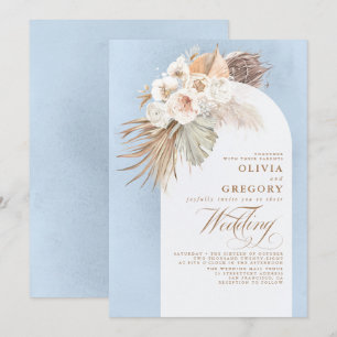 Invitation Pampas Grass Floral Élégant Dusty Blue Mariage