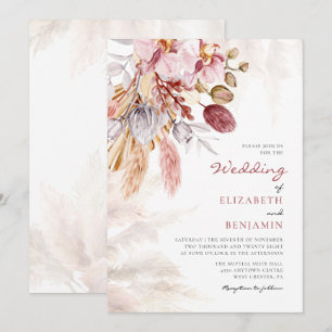 Invitation Pampas Grass Floral Tan Terracotta Mariage