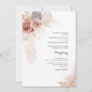 Invitation Pampas Grass Floral Terracotta Tan Palms Mariage