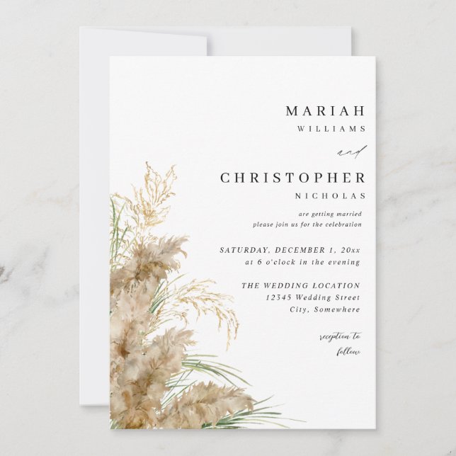 Invitation Pampas Grass & Gold Mariage 2 (Devant)