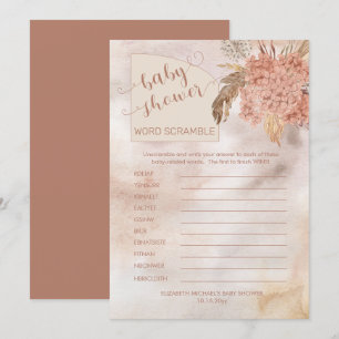 Invitation Pampas Grass  Hydrangeas Baby shower Word Scramble