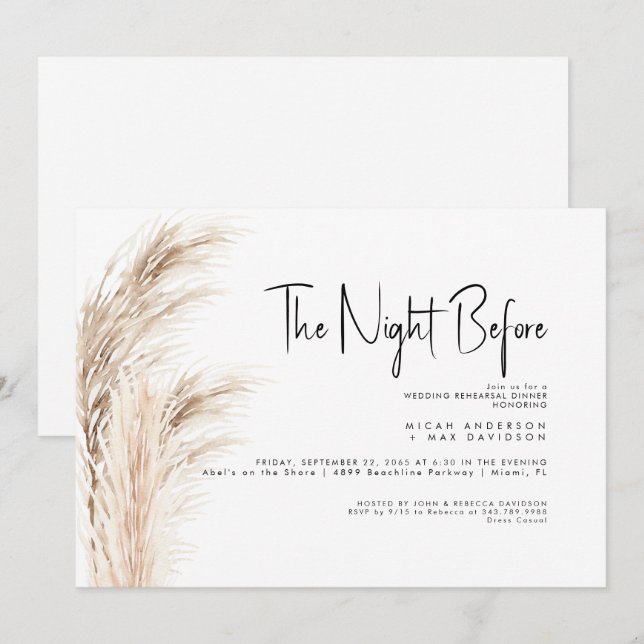 Invitation Pampas Grass La Nuit Avant Le Dîner De Répétition (Devant / Derrière)