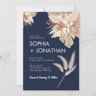 Invitation Pampas Grass Marine Bleu Mariage Moderne Chic