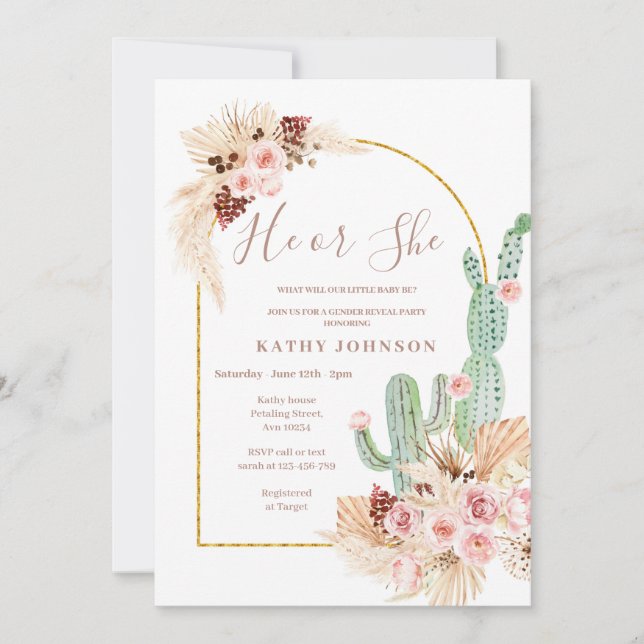 Invitation Pampas Grass Mexicaine Fiesta Genre Reveal Invitat (Devant)