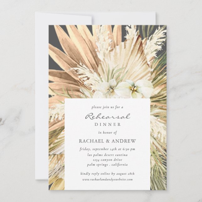 Invitation Pampas Grass Moderne Boho Dîner de répétition Mari (Devant)