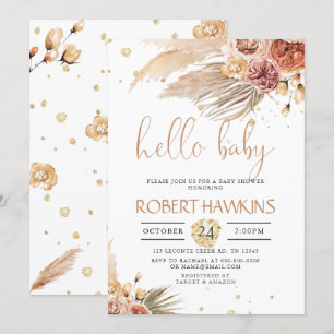 Invitation Pampas Grass modifiable, Baby shower bohème