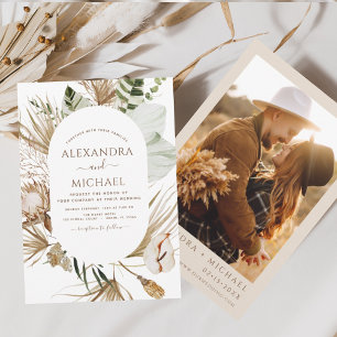 Invitation Pampas Grass Photo Bohemian Boho Mariage tropical