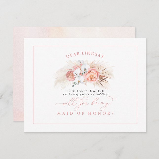 Invitation Pampas Grass Pink Bridesmaid Proposition Invitatio (Devant / Derrière)