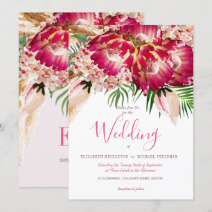 Invitation Pampas Grass Protea Floral Mariage rose moderne