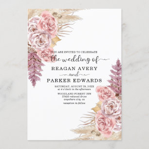 Invitation Pampas Grass Rose et Purple Mariage