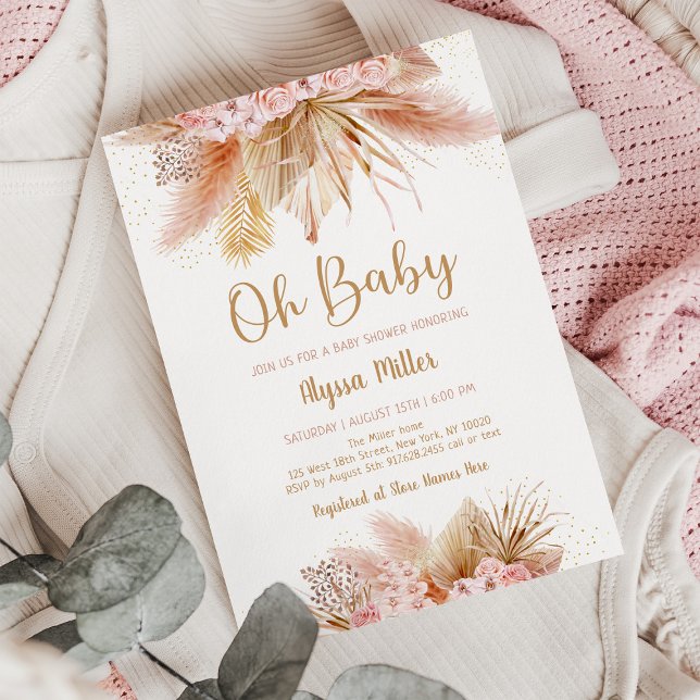 Invitation Pampas Grass rose Floral Oh Baby shower (Créateur téléchargé)