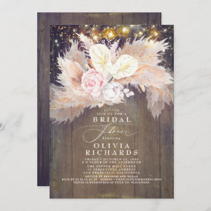 Invitation Pampas Grass rose Floral Rustique Fête des mariées