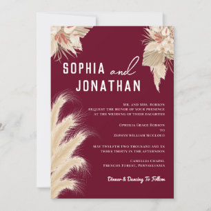 Invitation Pampas Grass Rouge Bourgogne Mariage Moderne Chic