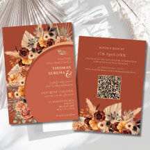 Pampas Grass Terracotta Rustic QR Code Mariage