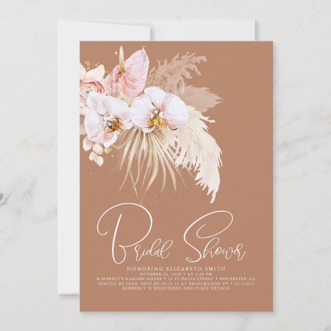 Invitation Pampas Grass Tropical Floral Boho Fête des mariées (Devant)