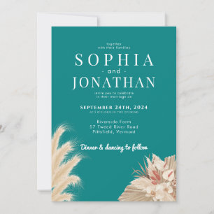 Invitation Pampas Grass Turquoise Vert Bleu Mariage Moderne C