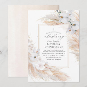 Invitation Pampas Grass White Orchids Tropical Christening