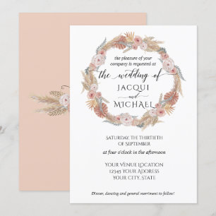 Invitation Pampas Grass Wreath Boho Tropthy Floral