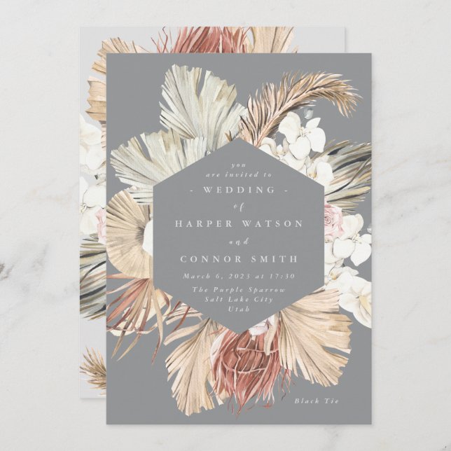 Invitation Pampas Gris Ultimate Grass Floral Tropical Jungle (Devant / Derrière)