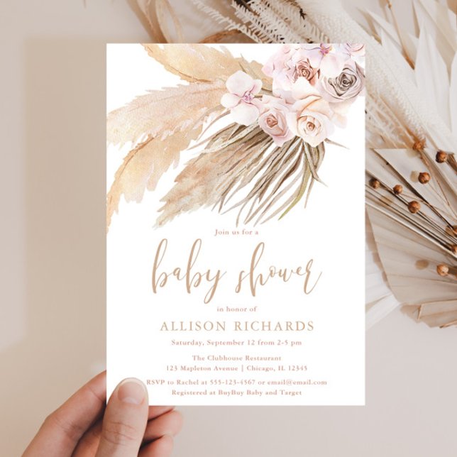 Invitation Pampas herbe boho baby shower désert bohème (Créateur téléchargé)