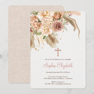 Invitation Pampas herbe boho baptême