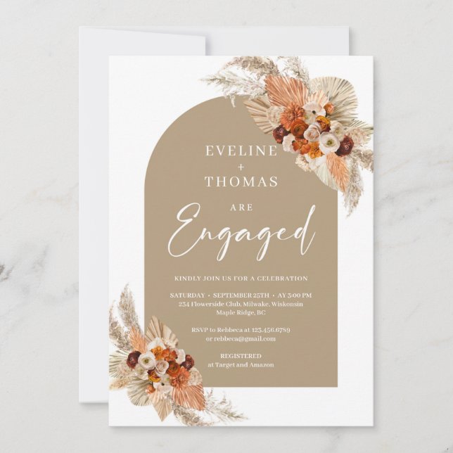 Invitation Pampas herbe brûlé orange beige arch rustique boho (Devant)
