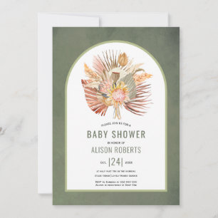 Invitation Pampas herbe et baby shower vert pâle