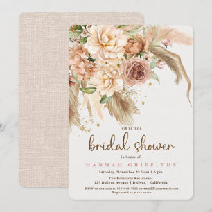 Invitation Pampas herbe et boho rose nuptiale douche